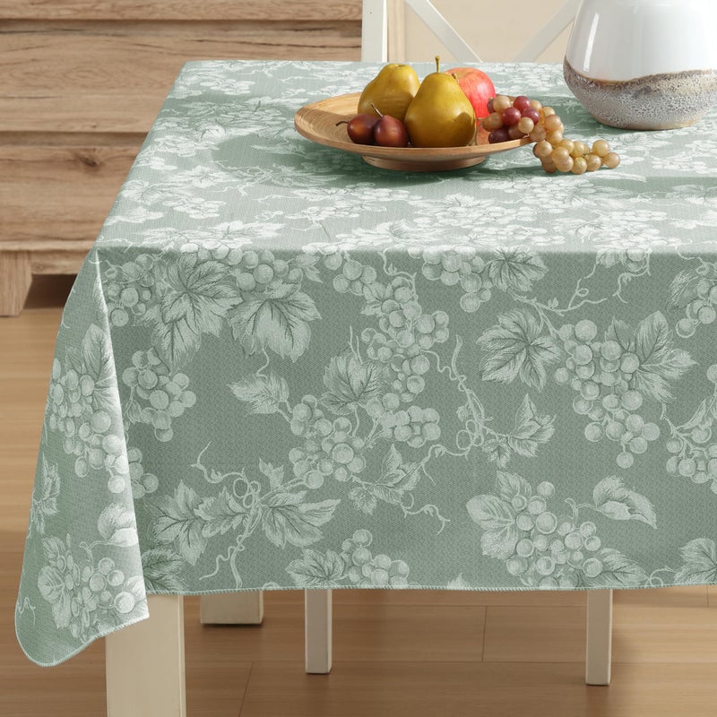 Lintex Home Bargains Plus 60 x 104 Inch Rectangle Vinyl Tablecloth with Flannel Backing, Traditional Grapevine Print, Waterproof Indoor Outdoor Dining Room, Party and Banquet Table Cover, Sage Green - Image 1
